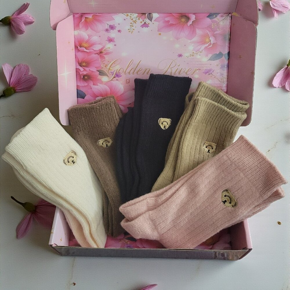 Women's Cotton-Wool Blend Bear Sock 5 Pack